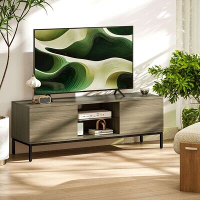 Generic Meuble Tv Meuble Télé Pour Téléviseur Jusqu'à 60 Pouces Avec 2 Portes Et Étagère En Verre Réglable 140x40x49,5cm Gris - Publicité Generic Meuble Tv Meuble Télé Pour Téléviseur Jusqu'à 60 Pouces Avec 2 Portes Et Étagère En Verre Réglable 140x40x49,5cm Gris - Publicité