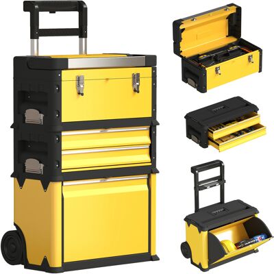OEM Lot De 3 Boîtes À Outils Sur Roulettes Empilables Et Modulaires En Acier Avec Plateau. Poignées Et Serrure. Jaune - Publicité OEM Lot De 3 Boîtes À Outils Sur Roulettes Empilables Et Modulaires En Acier Avec Plateau. Poignées Et Serrure. Jaune - Publicité
