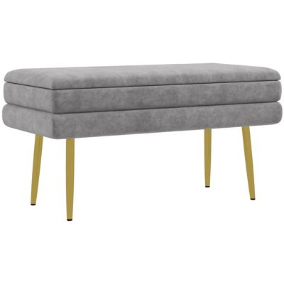 OEM Banc Banquette Coffre De Rangement 2 En 1 Assise Aspect Velours Et Pieds Acier - 79,5l X 37,5p X 43h Cm Gris Et Doré - Publicité OEM Banc Banquette Coffre De Rangement 2 En 1 Assise Aspect Velours Et Pieds Acier - 79,5l X 37,5p X 43h Cm Gris Et Doré - Publicité