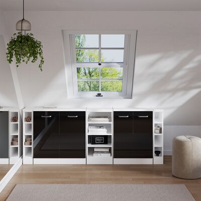 Ensembles De Meuble De Rangement Sous Pente Rion, Noir Haute Brillance, 210cm Lot De 5 Caissons 60 Cm De Profondeur, Vicco - Publicité Ensembles De Meuble De Rangement Sous Pente Rion, Noir Haute Brillance, 210cm Lot De 5 Caissons 60 Cm De Profondeur, Vicco - Publicité