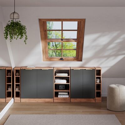 Ensembles De Meuble De Rangement Sous Pente Rion, Anthracite-or, 210cm Lot De 5 Caissons 60 Cm De Profondeur, Vicco - Publicité Ensembles De Meuble De Rangement Sous Pente Rion, Anthracite-or, 210cm Lot De 5 Caissons 60 Cm De Profondeur, Vicco - Publicité