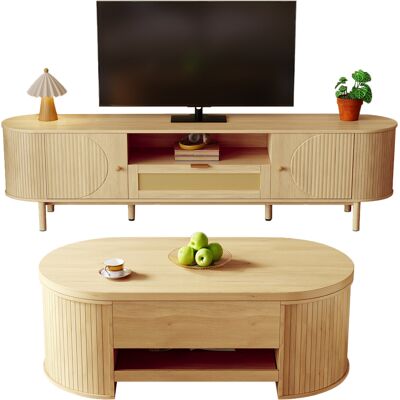 ACKERMAN Ensemble De Meubles De Salon Avec Table Basse Réglable En Hauteur Et Meuble Tv – Design Moderne, Espace De Rangement, Bords Arrondis – Harmonieusement Coordonné (également Disponible Séparément) - Publicité ACKERMAN Ensemble De Meubles De Salon Avec Table Basse Réglable En Hauteur Et Meuble Tv – Design Moderne, Espace De Rangement, Bords Arrondis – Harmonieusement Coordonné (également Disponible Séparément) - Publicité