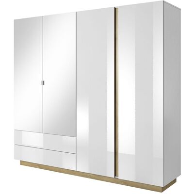 3XE LIVING Armoire, Blanc + Blanc Brillant + Chêne Grandson, 220 X 202,4 X 54 Cm - Publicité 3XE LIVING Armoire, Blanc + Blanc Brillant + Chêne Grandson, 220 X 202,4 X 54 Cm - Publicité