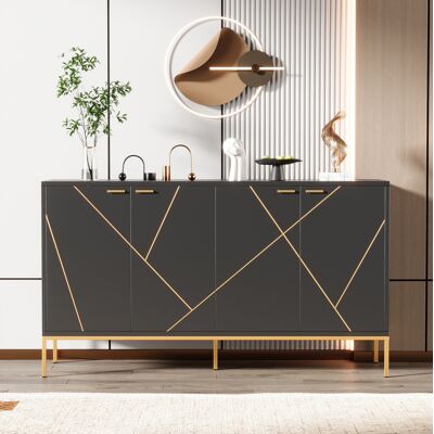 BEAOK Buffet En Panneaux De Particules Noir Et Or, 4 Portes, Tablette Réglable, Pieds Métal Réglables, 150 X 40 X 80 Cm - Publicité BEAOK Buffet En Panneaux De Particules Noir Et Or, 4 Portes, Tablette Réglable, Pieds Métal Réglables, 150 X 40 X 80 Cm - Publicité