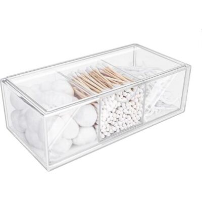 OEM Boite Coton Tige En Acrylique 3 Compartiment,rangement Coton Tige Transparent,mini Organisateur Tiroir Rangement Plastique,pour Coiffeuse, Rangement Et Organisation De La Salle De Bain - Publicité OEM Boite Coton Tige En Acrylique 3 Compartiment,rangement Coton Tige Transparent,mini Organisateur Tiroir Rangement Plastique,pour Coiffeuse, Rangement Et Organisation De La Salle De Bain - Publicité