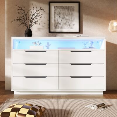 LEMONBEST Buffet Moderne 120x40x85 Cm Avec Éclairage Led, 6 Tiroirs Et Rangement ,blanc - Publicité LEMONBEST Buffet Moderne 120x40x85 Cm Avec Éclairage Led, 6 Tiroirs Et Rangement ,blanc - Publicité