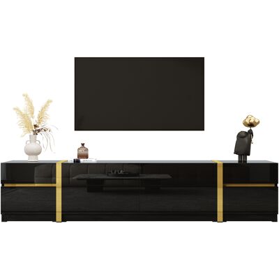ACKERMAN Meuble Tv Luxueux, Finition Brillante, Bords Dorés, Avec Tiroirs Et Portes, Style Moderne, Offrant Un Grand Espace De Rangement Pour Le Salon. Publicité ACKERMAN Meuble Tv Luxueux, Finition Brillante, Bords Dorés, Avec Tiroirs Et Portes, Style Moderne, Offrant Un Grand Espace De Rangement Pour Le Salon. Publicité