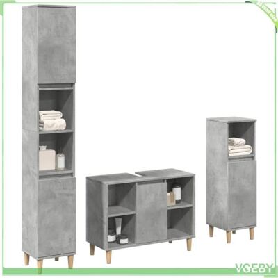 OEM Meuble De Salle De Bain 3 Pcs - Faf7291712442353 - Gris Béton - Bois D'Ingénierie & Eucalyptus - Grand Rangement - Publicité OEM Meuble De Salle De Bain 3 Pcs - Faf7291712442353 - Gris Béton - Bois D'Ingénierie & Eucalyptus - Grand Rangement - Publicité
