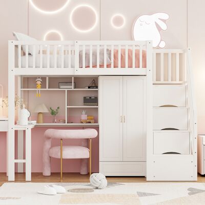 ARRIGONI Sous-article N623p331646k - Lit Mezzanine Avec Armoire, Table, Étagère De Rangement Et Escalier De Sécurité Avec Tiroirs, 90 X 200 Cm, Blanc - Publicité ARRIGONI Sous-article N623p331646k - Lit Mezzanine Avec Armoire, Table, Étagère De Rangement Et Escalier De Sécurité Avec Tiroirs, 90 X 200 Cm, Blanc - Publicité