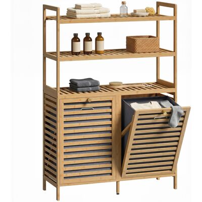 OEM Armoire À Double Porte Avec Fonction D'Inclinaison, Armoire Autoportante En Bambou, 2 Paniers Amovibles, 3 Compartiments De Rangement, Chêne. Publicité OEM Armoire À Double Porte Avec Fonction D'Inclinaison, Armoire Autoportante En Bambou, 2 Paniers Amovibles, 3 Compartiments De Rangement, Chêne. Publicité