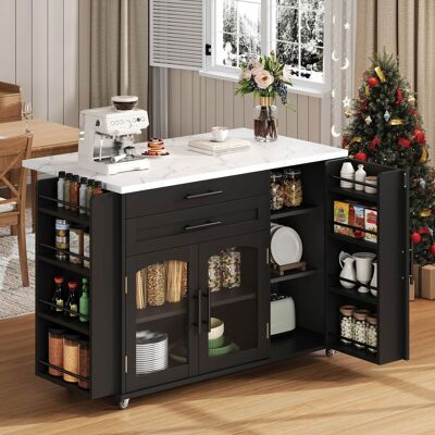 ACKERMAN Îlot De Cuisine Mobile Avec Plan De Travail Pliable, Chariot De Cuisine, 5 Roues, Multiples Rangements, Étagère À Épices, Tiroir À Couverts, 120 X 45 (70) X 90 Cm - Publicité ACKERMAN Îlot De Cuisine Mobile Avec Plan De Travail Pliable, Chariot De Cuisine, 5 Roues, Multiples Rangements, Étagère À Épices, Tiroir À Couverts, 120 X 45 (70) X 90 Cm - Publicité