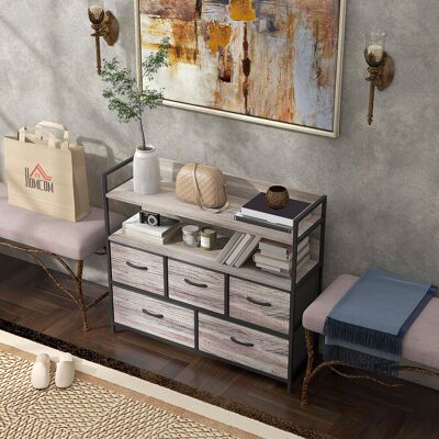 OEM Commode Style Industriel - 5 Tiroirs Tissu Pliables Amovibles, Étagères, 98x29x85cm - Publicité OEM Commode Style Industriel - 5 Tiroirs Tissu Pliables Amovibles, Étagères, 98x29x85cm - Publicité