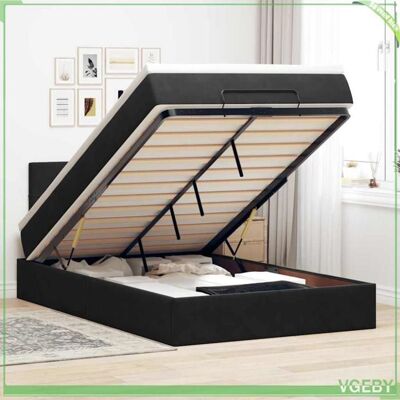 OEM Lit Ottoman - 3312610 - Velours Noir - Rangement Hydraulique - Led Intégrée 120x190 Cm - Publicité OEM Lit Ottoman - 3312610 - Velours Noir - Rangement Hydraulique - Led Intégrée 120x190 Cm - Publicité
