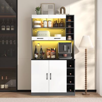 ACKERMAN Meuble De Cuisine 100 X 47 X 187 Cm, Buffet Avec Éclairage D'Ambiance Led Et Passe-câbles, Meuble Haut De Cuisine En Bois, Grand Espace Pour Micro-ondes, Autoportant, Étagères Latérales Réglables En H - Publicité ACKERMAN Meuble De Cuisine 100 X 47 X 187 Cm, Buffet Avec Éclairage D'Ambiance Led Et Passe-câbles, Meuble Haut De Cuisine En Bois, Grand Espace Pour Micro-ondes, Autoportant, Étagères Latérales Réglables En H - Publicité