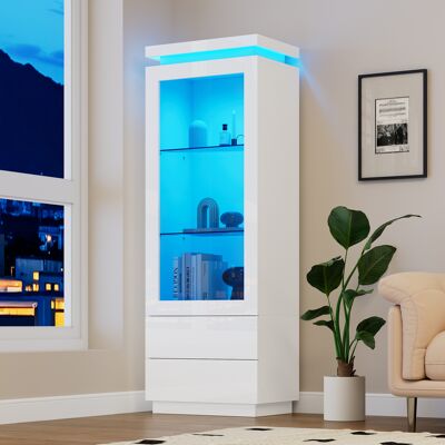 ACKERMAN Vitrine 60 X 40 X 171 Cm, Armoire Haute À 2 Tiroirs, Vitrine En Verre Brillant Avec Éclairage Led, Meuble Étagère Sur Pied, Meuble De Salon Avec Portes Vitrées Et Porte Abattante, Blanc - Publicité ACKERMAN Vitrine 60 X 40 X 171 Cm, Armoire Haute À 2 Tiroirs, Vitrine En Verre Brillant Avec Éclairage Led, Meuble Étagère Sur Pied, Meuble De Salon Avec Portes Vitrées Et Porte Abattante, Blanc - Publicité
