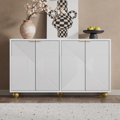 OEM Sideboard Mit Vier Geformten Türen, Verstellbaren Innenböden, Metallgriffen Und Kugelförmigen Beinen - Publicité OEM Sideboard Mit Vier Geformten Türen, Verstellbaren Innenböden, Metallgriffen Und Kugelförmigen Beinen - Publicité