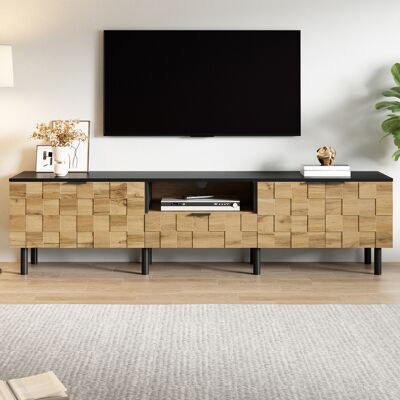 LEMONBEST Meuble Tv Bas 170 X 35 X 44,5 Cm, Meuble Salon Façade Mosaïque Avec 2 Portes, 1 Tiroir Et Niche Passe-câble, Panneaux, Naturel Et Noir - Publicité LEMONBEST Meuble Tv Bas 170 X 35 X 44,5 Cm, Meuble Salon Façade Mosaïque Avec 2 Portes, 1 Tiroir Et Niche Passe-câble, Panneaux, Naturel Et Noir - Publicité
