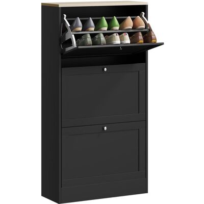 OEM Meuble À Chaussures Style Scandenave 3 Portes Abattants 18 Paires De Chaussures 60 X 23,5 X 115 Cm Noir Aspect Bois - Publicité OEM Meuble À Chaussures Style Scandenave 3 Portes Abattants 18 Paires De Chaussures 60 X 23,5 X 115 Cm Noir Aspect Bois - Publicité