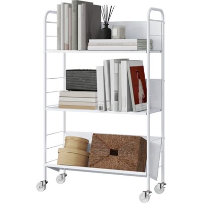 OEM Étagère À Livres/rangement À 3 Niveaux, À Roulettes, Étagère À Jouets Pour Chambre, 69 X 26 X 108 Cm, Blanche - Publicité OEM Étagère À Livres/rangement À 3 Niveaux, À Roulettes, Étagère À Jouets Pour Chambre, 69 X 26 X 108 Cm, Blanche - Publicité