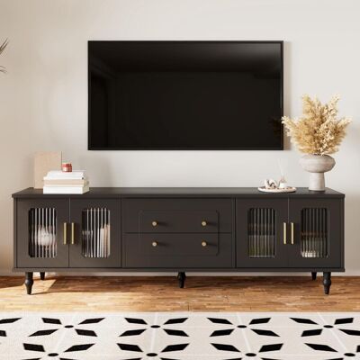 OEM Meuble Bas/meuble Tv De Style Rétro : Poignées Dorées, Grand Espace De Rangement. Porte Vitrée Et Pieds En Bois Massif. Publicité OEM Meuble Bas/meuble Tv De Style Rétro : Poignées Dorées, Grand Espace De Rangement. Porte Vitrée Et Pieds En Bois Massif. Publicité