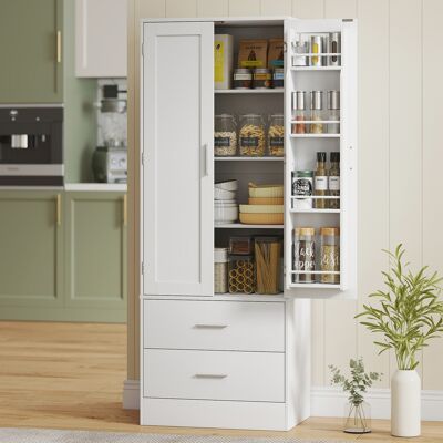 OEM Buffet Haut Cuisine, Armoire De Cuisine, 2 Portes, 8 Porte-épices, 2 Tiroirs, Étagères Réglables, 60x40x159cm, Blanc - Publicité OEM Buffet Haut Cuisine, Armoire De Cuisine, 2 Portes, 8 Porte-épices, 2 Tiroirs, Étagères Réglables, 60x40x159cm, Blanc - Publicité