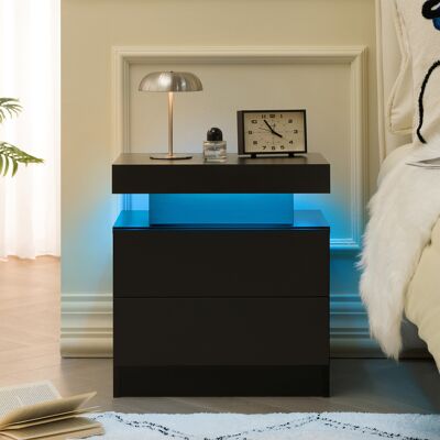 ACKERMAN Table De Chevet Led Meuble De Chevet Avec Éclairage Moderne Table De Bout Avec 2 Tiroirs Pour Chambre À Coucher (noir) - Publicité ACKERMAN Table De Chevet Led Meuble De Chevet Avec Éclairage Moderne Table De Bout Avec 2 Tiroirs Pour Chambre À Coucher (noir) - Publicité