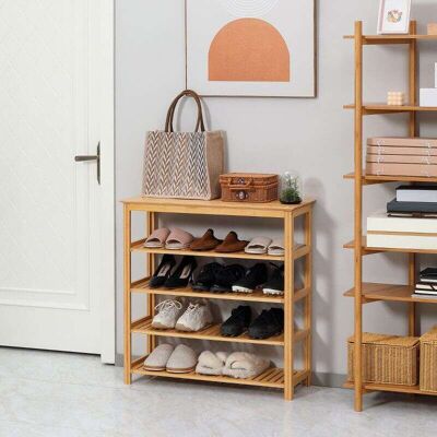 Generic Étagère À Chaussures À 5 Niveaux, Porte-chaussures En Bambou Avec 4 Étagères À Lattes, 80x29x82cm, Effet Bois Naturel - Publicité Generic Étagère À Chaussures À 5 Niveaux, Porte-chaussures En Bambou Avec 4 Étagères À Lattes, 80x29x82cm, Effet Bois Naturel - Publicité