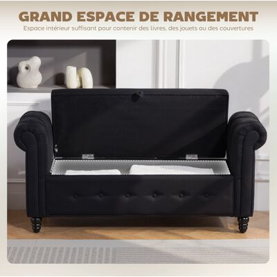 OEM Banc Banquette Coffre 2-en-1 Lin Pieds Bois 146,5x49x72 Cm Noir - Publicité OEM Banc Banquette Coffre 2-en-1 Lin Pieds Bois 146,5x49x72 Cm Noir - Publicité