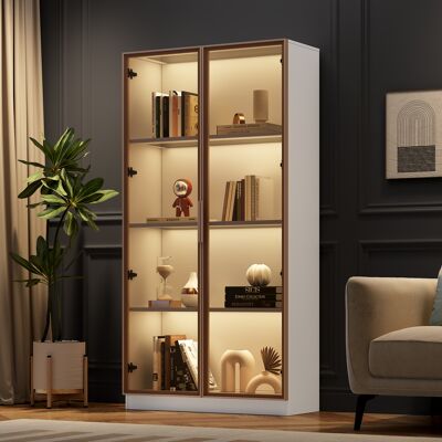BEAOK Set De 2 Vitrines En Panneaux De Particules Blanches Avec Portes En Verre, Led, Tablettes Réglables Et 2 Tiroirs - Publicité BEAOK Set De 2 Vitrines En Panneaux De Particules Blanches Avec Portes En Verre, Led, Tablettes Réglables Et 2 Tiroirs - Publicité