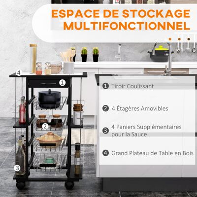 OEM Homcom Chariot Service Cuisine 4 Paniers Métal Tiroir 4 Range-bouteilles Pin Noir Plateau Carrelé Blanc - Publicité OEM Homcom Chariot Service Cuisine 4 Paniers Métal Tiroir 4 Range-bouteilles Pin Noir Plateau Carrelé Blanc - Publicité