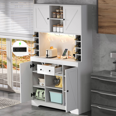 ACKERMAN Meuble De Cuisine, Armoire Haute, Cave À Vin Avec Étagères Réglables, Tiroir, Porte-verres À Vin En Acier Inoxydable, Compartiments À Bouteilles, Éclairage Led Multicolore Et Prises Électriques, 180 × - Publicité ACKERMAN Meuble De Cuisine, Armoire Haute, Cave À Vin Avec Étagères Réglables, Tiroir, Porte-verres À Vin En Acier Inoxydable, Compartiments À Bouteilles, Éclairage Led Multicolore Et Prises Électriques, 180 × - Publicité