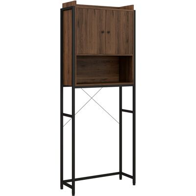 Generic Meuble Étagère Dessus Wc Étagère De Salle De Bain Placard 2 Portes Et Niche 68 X 25,5 X 172,5 Cm Marron Noir - Publicité Generic Meuble Étagère Dessus Wc Étagère De Salle De Bain Placard 2 Portes Et Niche 68 X 25,5 X 172,5 Cm Marron Noir - Publicité