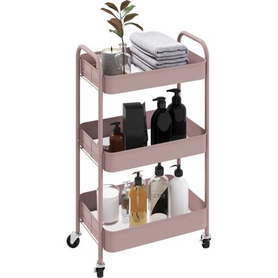 DEVOKO Chariot De Rangement Métallique Trois Niveaux Design Pratique Déco Intérieur, Rose - Publicité DEVOKO Chariot De Rangement Métallique Trois Niveaux Design Pratique Déco Intérieur, Rose - Publicité