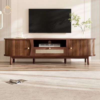 LEMLIT Meuble Tv Rotin 165x37x46 Cm Avec Portes Et Tiroirs, Rangement Bas Style Campagne, Portes Bois Massif, Mdf, Noyer - Publicité LEMLIT Meuble Tv Rotin 165x37x46 Cm Avec Portes Et Tiroirs, Rangement Bas Style Campagne, Portes Bois Massif, Mdf, Noyer - Publicité