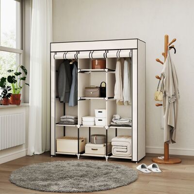 OEM Armoire Pliable En Tissu, Penderie Portable Avec 8 Étagères Et 2 Tringles Pour Chambre, 125 X 43 X 162,5 Cm, Crème - Publicité OEM Armoire Pliable En Tissu, Penderie Portable Avec 8 Étagères Et 2 Tringles Pour Chambre, 125 X 43 X 162,5 Cm, Crème - Publicité