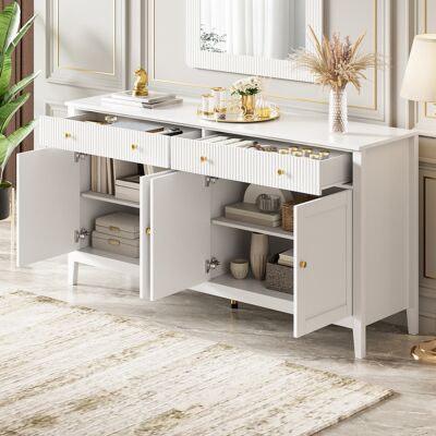 LEMONBEST Buffet Blanc Élégant Avec 2 Tiroirs, 4 Portes, Poignées Dorées Et Grand Rangement Pour Cuisine, Salle À Manger Ou Salon - Publicité LEMONBEST Buffet Blanc Élégant Avec 2 Tiroirs, 4 Portes, Poignées Dorées Et Grand Rangement Pour Cuisine, Salle À Manger Ou Salon - Publicité