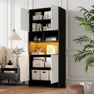 ACKERMAN Buffet/meuble Multifonctionnel À 4 Portes Et 3 Compartiments Ouverts. Bicolore Noir Et Blanc, En Bois. Idéal Pour Le Salon, La Chambre Et La Cuisine. Dimensions : 80 X 40 X 185 Cm - Publicité ACKERMAN Buffet/meuble Multifonctionnel À 4 Portes Et 3 Compartiments Ouverts. Bicolore Noir Et Blanc, En Bois. Idéal Pour Le Salon, La Chambre Et La Cuisine. Dimensions : 80 X 40 X 185 Cm - Publicité