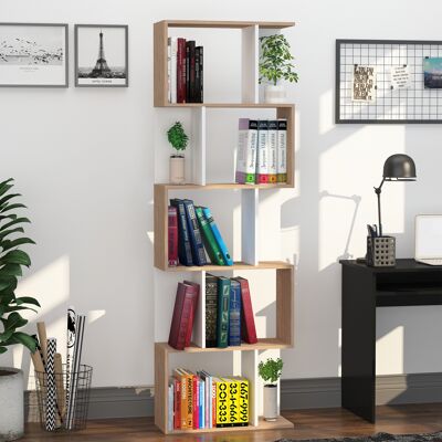 OEM Homcom Bibliothèque À 5 Niveaux En Forme De S - Étagères De Rangement, 60x24x184,5cm, Bois De Chêne & Blanc - Publicité OEM Homcom Bibliothèque À 5 Niveaux En Forme De S - Étagères De Rangement, 60x24x184,5cm, Bois De Chêne & Blanc - Publicité