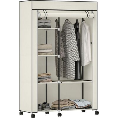 TREETALK Armoire Penderie En Tissu Meuble De Rangement 6 Roulettes Tringle À Vêtements Et Étagères Ouvertes 103x43x162,5cm Crème - Publicité TREETALK Armoire Penderie En Tissu Meuble De Rangement 6 Roulettes Tringle À Vêtements Et Étagères Ouvertes 103x43x162,5cm Crème - Publicité
