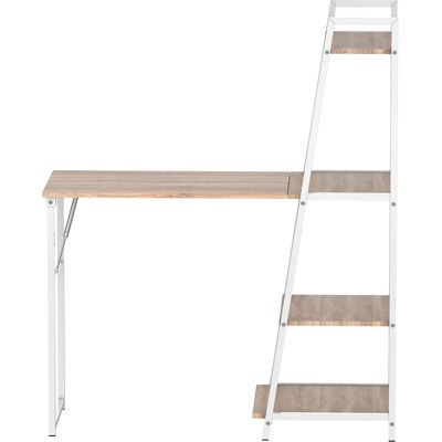 OEM Bureau Pliable Rabattable - Bureau Bibliothèque 2 En 1-4 Étagères - Imitation Bois Chêne Clair Métal Blanc - Publicité OEM Bureau Pliable Rabattable - Bureau Bibliothèque 2 En 1-4 Étagères - Imitation Bois Chêne Clair Métal Blanc - Publicité