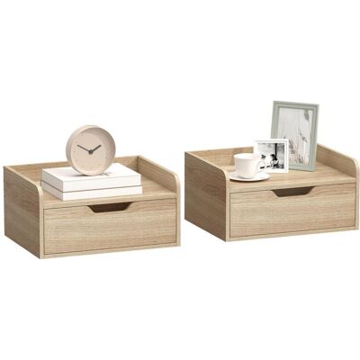 OEM Lot De 2 Tables De Chevet Murales, Tables De Nuit Avec Tiroir Et Plateau À Rebords Surélevés, 40x30x19,5cm, Bois Naturel - Publicité OEM Lot De 2 Tables De Chevet Murales, Tables De Nuit Avec Tiroir Et Plateau À Rebords Surélevés, 40x30x19,5cm, Bois Naturel - Publicité