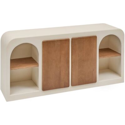 PEGANE Buffet De 2 Portes Et 8 Étagères En Bois De Manguier Coloris Beige/bois - Longueur 165 X Profondeur 43,5 X Hauteur 80 Cm - Publicité PEGANE Buffet De 2 Portes Et 8 Étagères En Bois De Manguier Coloris Beige/bois - Longueur 165 X Profondeur 43,5 X Hauteur 80 Cm - Publicité