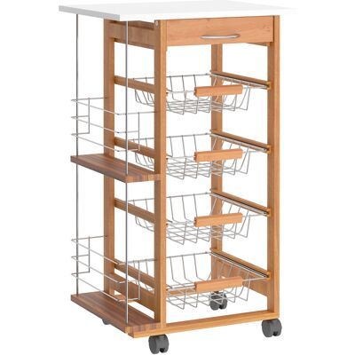 ARRIGONI Desserte Cuisine À Roulettes Avec Tiroir, 4 Paniers Et Étagères Latérales, 47 X 37 X 83 Cm, Blanc Et Marron - Publicité ARRIGONI Desserte Cuisine À Roulettes Avec Tiroir, 4 Paniers Et Étagères Latérales, 47 X 37 X 83 Cm, Blanc Et Marron - Publicité