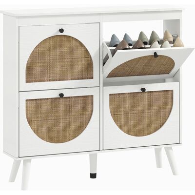OEM Meuble À Chaussures 4 Abattants 20 Paires Étagère Réglable Style Bohème Pieds En Bois Massif 105 X 24 X 97.5 Cm Blanc - Publicité OEM Meuble À Chaussures 4 Abattants 20 Paires Étagère Réglable Style Bohème Pieds En Bois Massif 105 X 24 X 97.5 Cm Blanc - Publicité