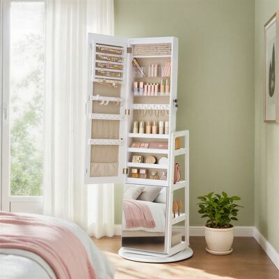 SONGMICS Meuble De Rangement, Avec Miroir, Armoire À Bijoux Pivotante À 360°, Éclairage, Pour Chambre, Entrée, Blanc - Publicité SONGMICS Meuble De Rangement, Avec Miroir, Armoire À Bijoux Pivotante À 360°, Éclairage, Pour Chambre, Entrée, Blanc - Publicité