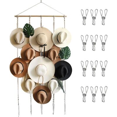 ANKON 1support Mural Pour Chapeaux Avec 12 Clips, Rangement De Chapeaux Bohème, Support Décoratif Pour Chapeau Fedora Cowboy À Large Bord (155 X 80 Cm) - Publicité ANKON 1support Mural Pour Chapeaux Avec 12 Clips, Rangement De Chapeaux Bohème, Support Décoratif Pour Chapeau Fedora Cowboy À Large Bord (155 X 80 Cm) - Publicité
