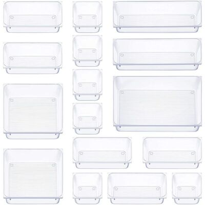 PELTOR 16 Pièces Organisateur Tiroir, 5 Tailles Boite Rangement Tiroir, Antidérapant Organiseur Maquillage, Pour Papeterie De Bureau Rangement, Commode, Salle De Bain, Cuisine (transparent) - Publicité PELTOR 16 Pièces Organisateur Tiroir, 5 Tailles Boite Rangement Tiroir, Antidérapant Organiseur Maquillage, Pour Papeterie De Bureau Rangement, Commode, Salle De Bain, Cuisine (transparent) - Publicité