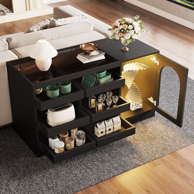 ACKERMAN Commode Noire Pour Salle À Manger, Style Simple Et Moderne, Éclairage Led, Idéale Pour La Chambre, Le Salon Ou La Salle À Manger, 6 Tiroirs, Portes Ajourées - Publicité ACKERMAN Commode Noire Pour Salle À Manger, Style Simple Et Moderne, Éclairage Led, Idéale Pour La Chambre, Le Salon Ou La Salle À Manger, 6 Tiroirs, Portes Ajourées - Publicité