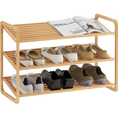 ARRIGONI Étagère À Chaussures En Bambou À 3 Niveaux, Porte-chaussures Capacité 12 Paires, 76x33x50,8cm, Bois Naturel - Publicité ARRIGONI Étagère À Chaussures En Bambou À 3 Niveaux, Porte-chaussures Capacité 12 Paires, 76x33x50,8cm, Bois Naturel - Publicité