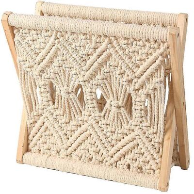 ALLAUVE Panier De Rangement Tressé En Coton Nordique Style Bohème Macramé Porte-revues Pliable Étagère De Bureau - Publicité ALLAUVE Panier De Rangement Tressé En Coton Nordique Style Bohème Macramé Porte-revues Pliable Étagère De Bureau - Publicité